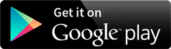 A graphic with a dark background features the Google Play logo on the left, composed of multicolored triangles forming a play button. On the right, white text reads "Get it on Google play.